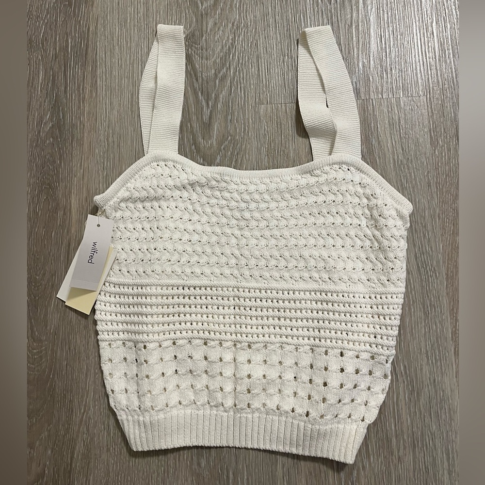 Aritzia Wilfred White Textured Knit Top
